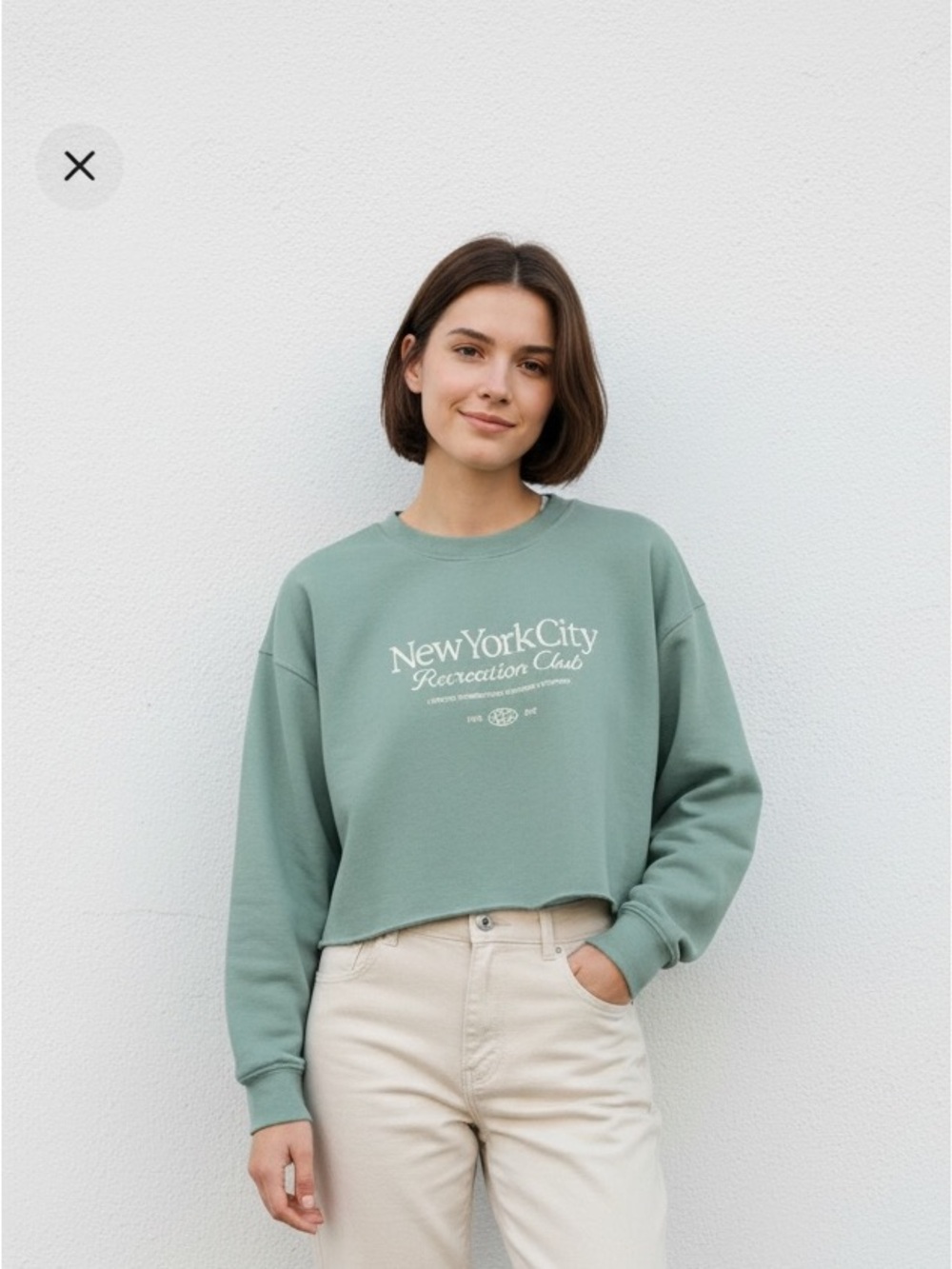Old Navy Cropped Sweatshirt - Teal Green with White Print